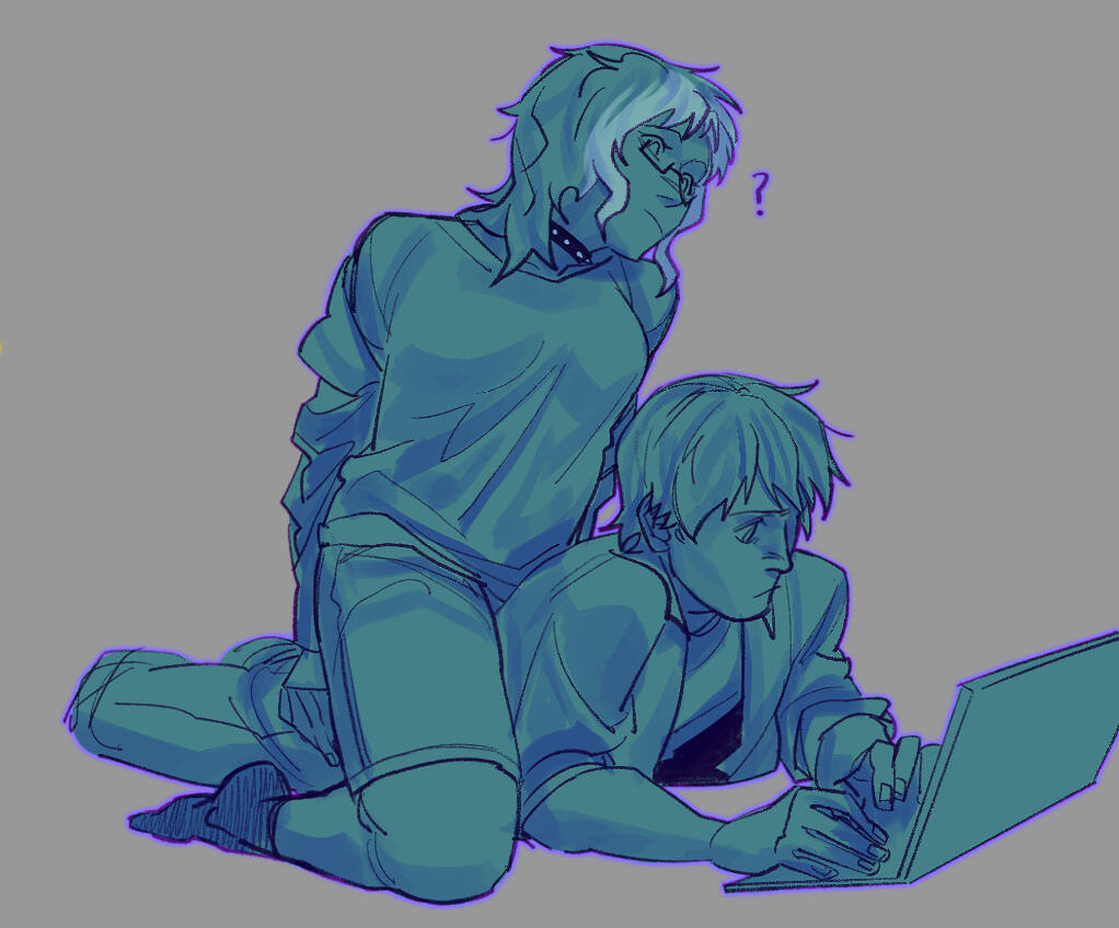 Full body (2 characters) ; tones/monochrome. This is a requested fan artwork. All rights to the character belong to the creators of Supernatural. OC belongs to: @ilovekevintran on tumblr