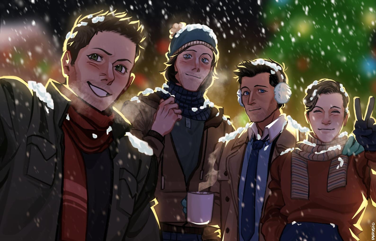 Half (4 characters) ; basic background ; fully rendered. This is a personal fan artwork. All rights to the characters belong to the creators of Supernatural.