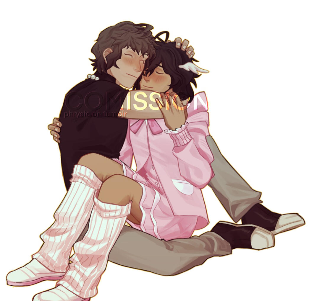 Full body (2 characters) ; fully rendered. OCs belong to: hearts4sillyevan on discord